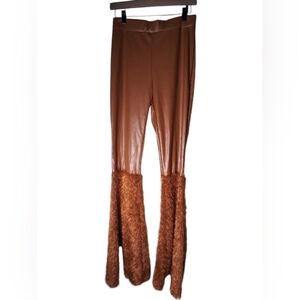 Goodtimesusa 70s vibe brown pull on pants with flared faux fur at bottom